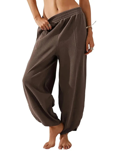 Women’s Baggy Wide-Leg Elastic Waist Pants with Pockets