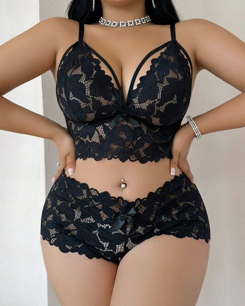 Plus Size Lace Lingerie Set  2-Piece Sexy Sleepwear