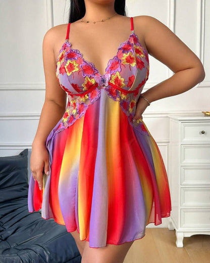 Plus Size Rainbow Ombre Sheer Babydoll Nightgown