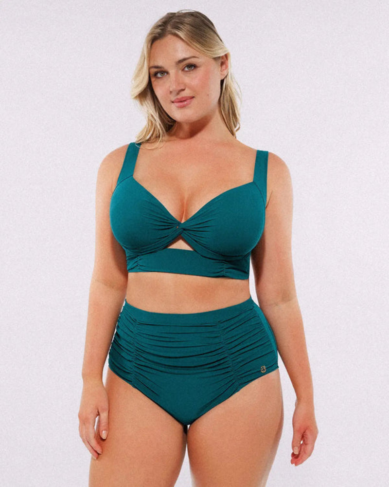 High-waisted shaping two-piece bikini set, designed to create a flattering silhouette