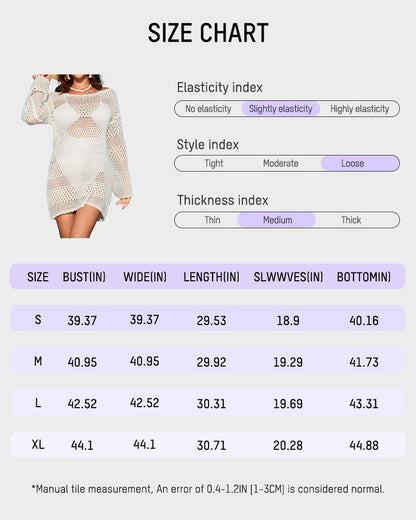 Long Sleeve Crochet Swim Cover Up Beach Dress
