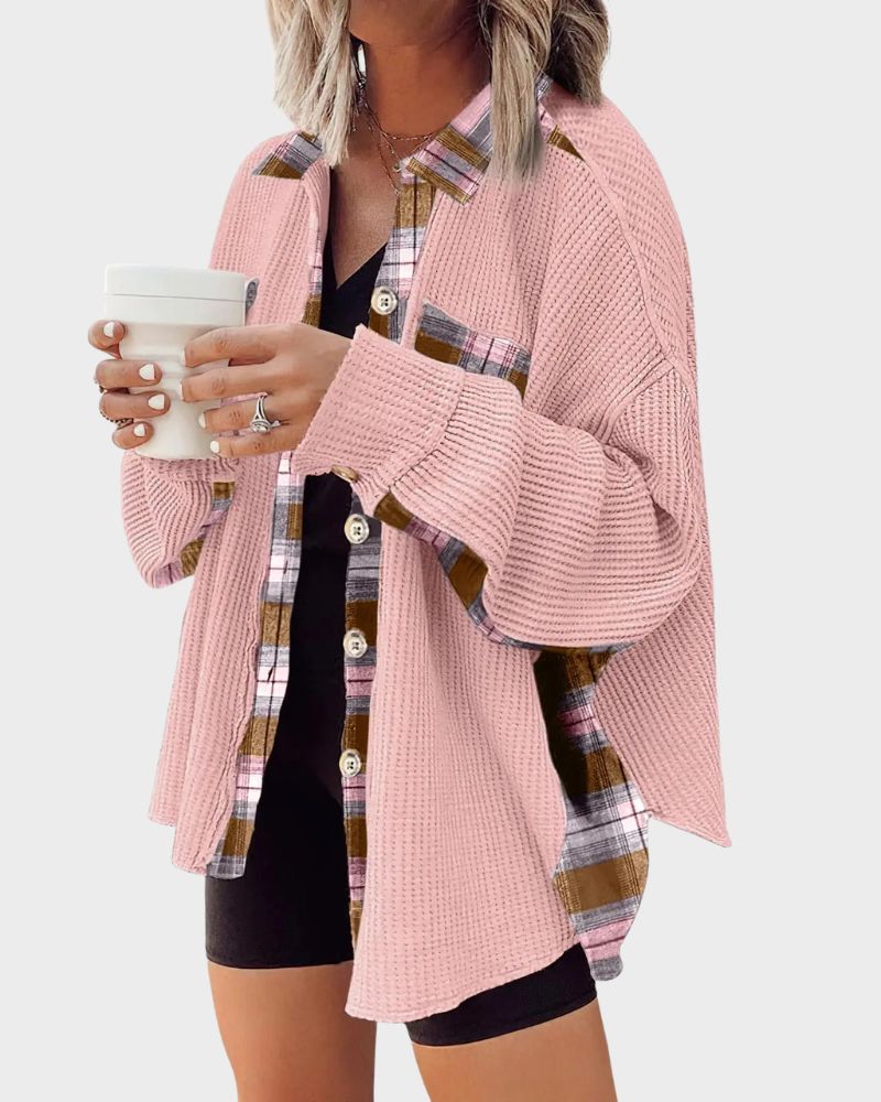 Oversized Batwing Waffle Knit Button-Down Shacket