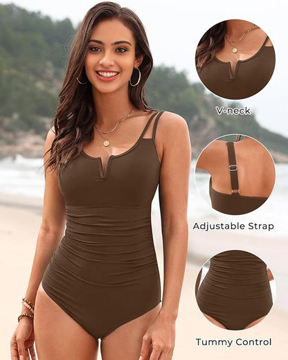 V-Wire Ruched Tummy Control One-Piece Swimsuit