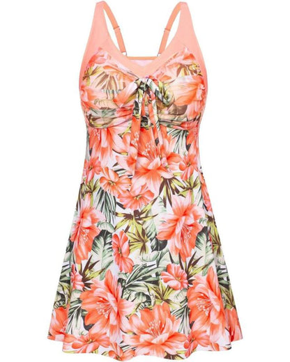 Women's Two Piece Swim Dress Plus Size Tummy Control Tankinis Swimdress Floral Printed Swimwear Swimsuits with Boyshort