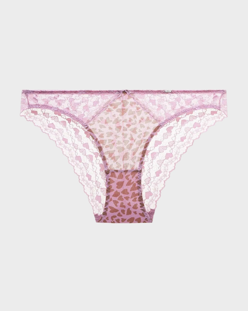 Leopard Heart Lace Sheer Mesh Briefs