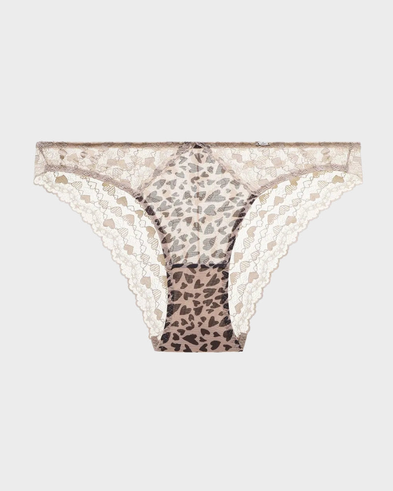 Leopard Heart Lace Sheer Mesh Briefs
